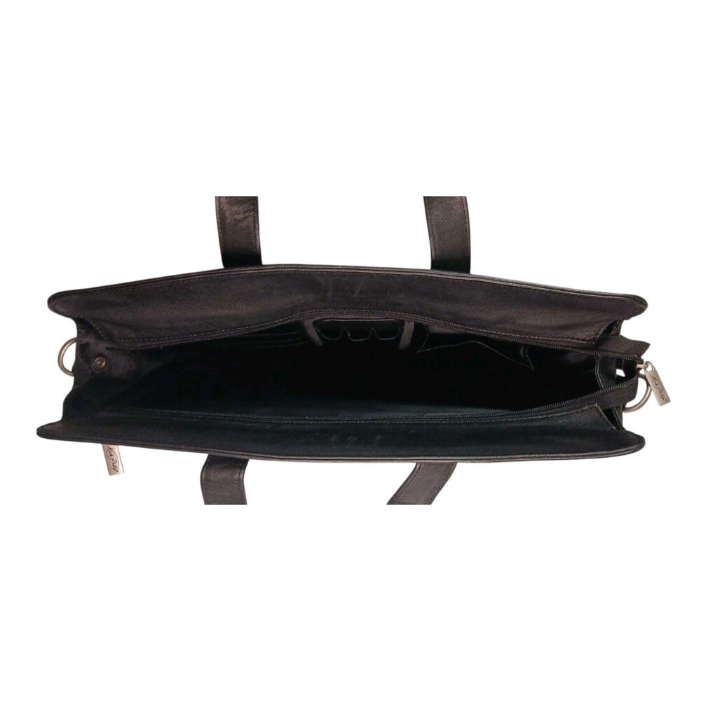 MARK PHILLIPS Black Leather Briefcase & Shoulder Strap Attache Messenger Bag Y2K - Picture 3 of 7